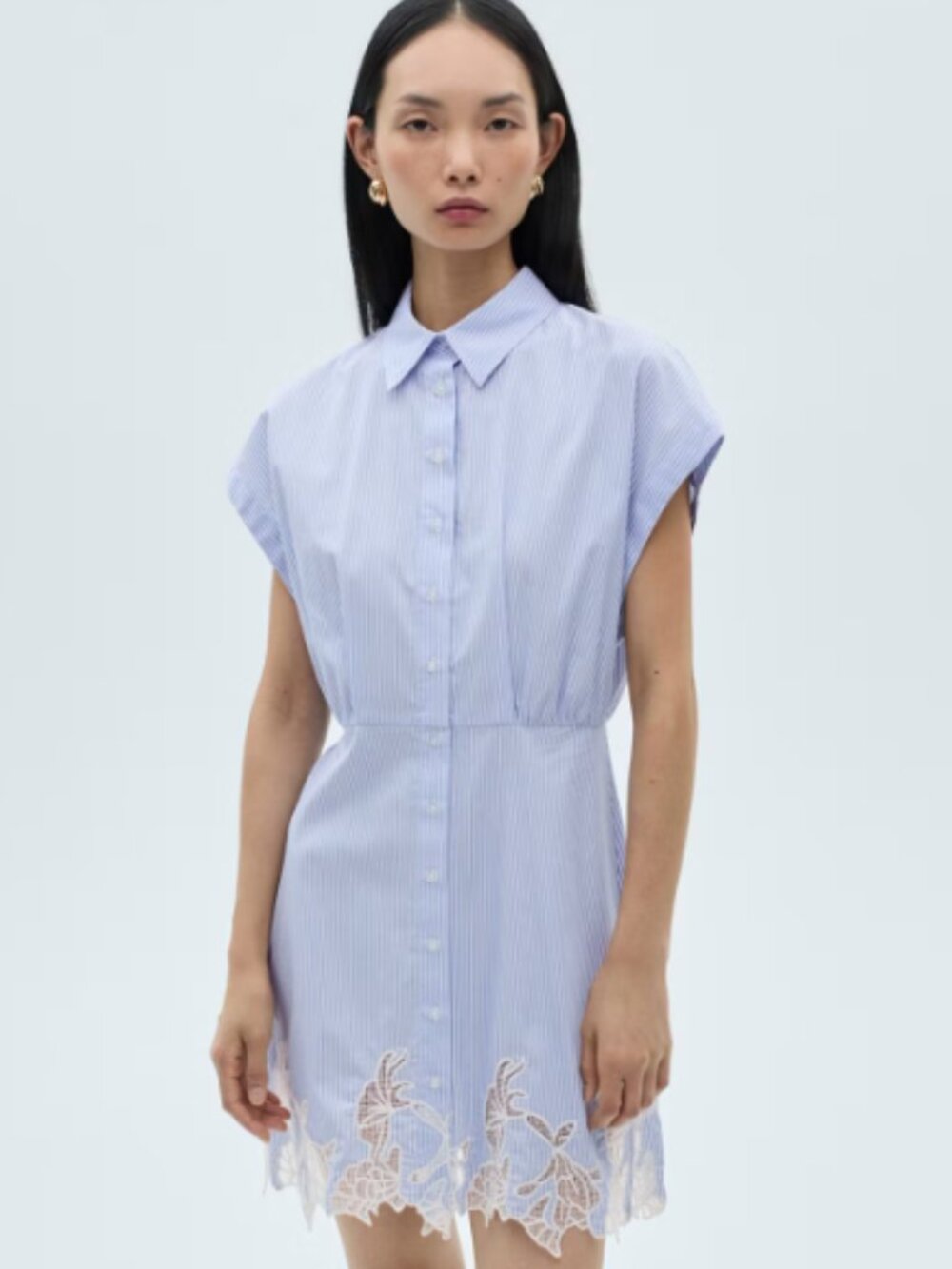 MANGO (MNG) Blue & White Striped Cotton Shirt Dress – Size S